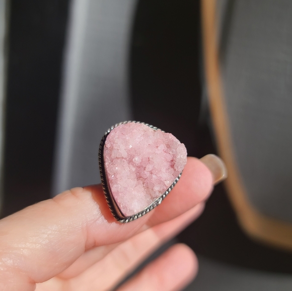 Rose quartz 28k drutzy sterling ring sz8.5 - Picture 9 of 9